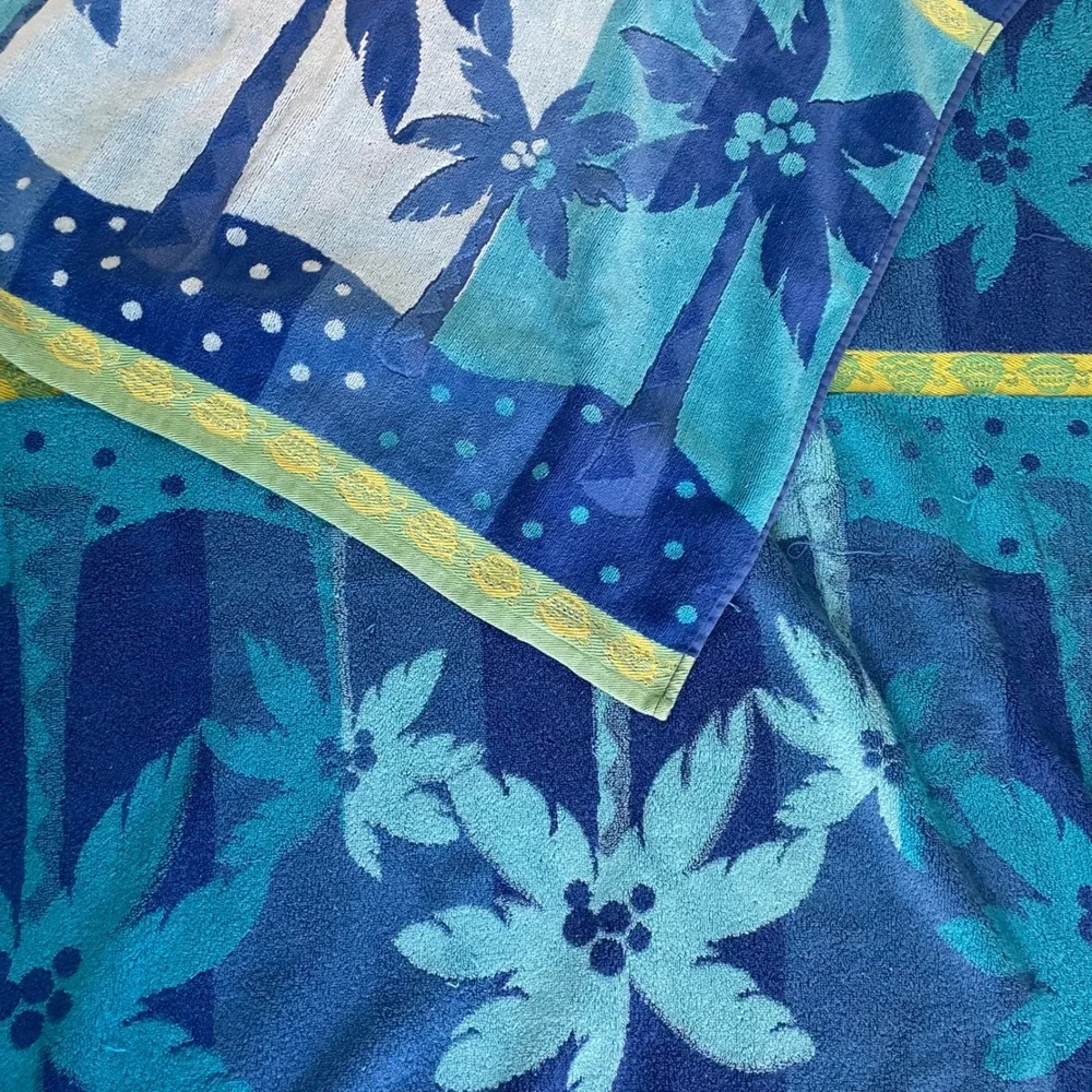 Vintage Welspun Beach Towel 100% Cotton Blue Lime Green 70s Made‎ In India